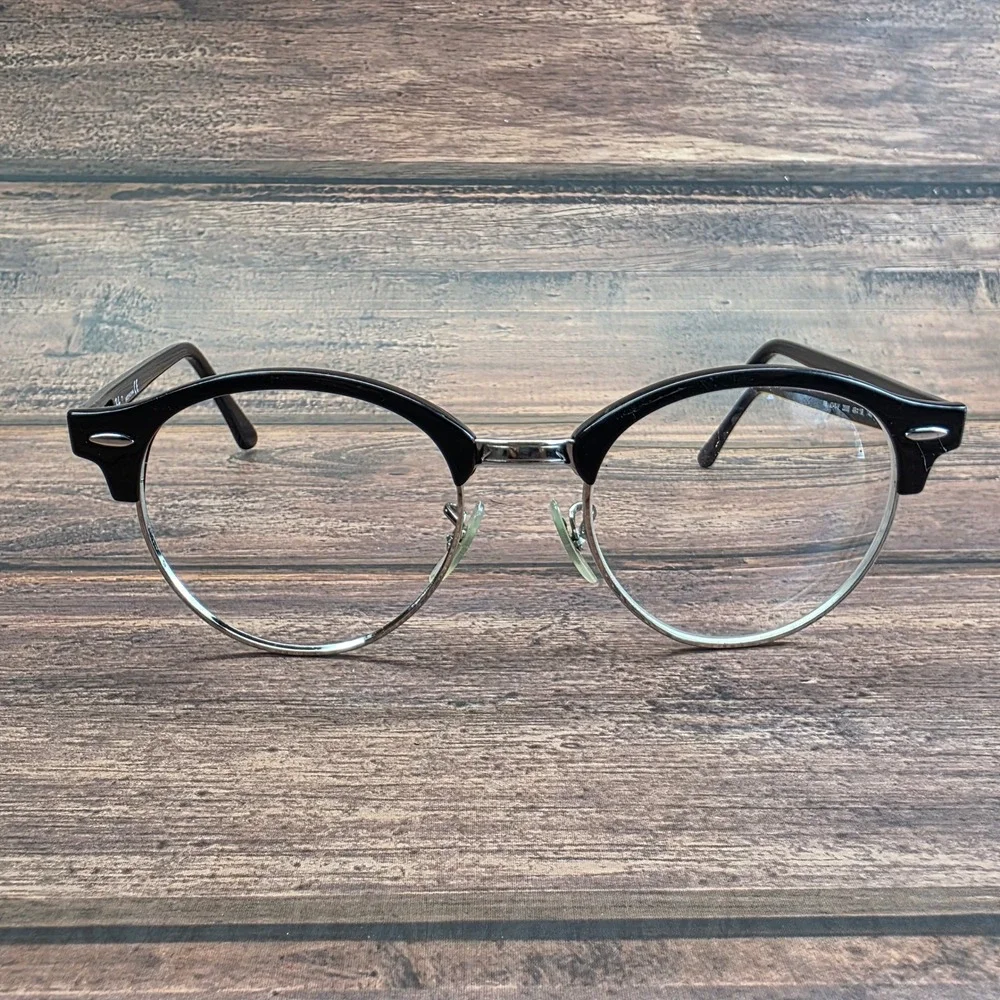 Ray-Ban RB 4246-V 2000 Clubround Eyeglasses Black Silver 49-19-140 Mens Womens